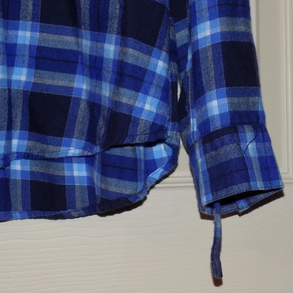 Michael Kors Plaid Tunic Women‎ Size L Blue Half Zip Roll Tab Sleeve Excellent